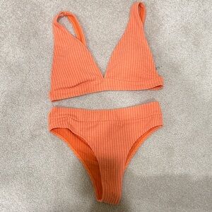 Ribbed Orange Two-Piece Bikini Set